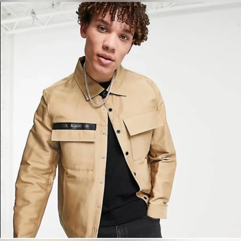 KARL LAGERFELD MENS Trill Trucker Jacket Shirt Shacket Snap up Sz L
